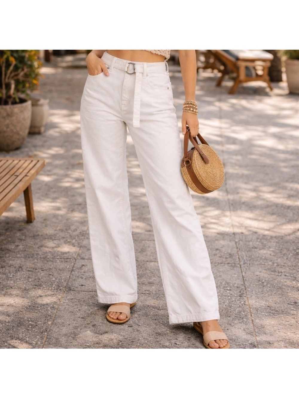 High-Waist Boyish by HER White Button-Fly Jeans with Belt